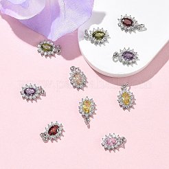 シェグレース 真鍮製マイクロパヴェ キュービックジルコニアペンダント  カドミウムフリー＆ニッケルフリー＆鉛フリー  花のチャーム  プラチナ  ミックスカラー  12x8x3mm  丸カン：4x1ミリ  内径：2mm&nbsp;XGRQ2O432-446P