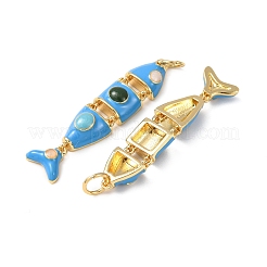 真鍮製エナメルペンダント  魚のチャーム  カドミウムフリー＆鉛フリー  ラックめっき  長持ちメッキ  丸カン付き  18KGP本金メッキ  空色  32x8x4mm  穴：3mm&nbsp;KK-C143-44A-G01