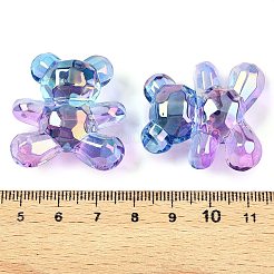 グラデーションカラー透明アクリルエオロープビーズ  大穴ビーズ  クマ  紫色のメディア  32.2x30.4x15.4mm  穴：4.2mm&nbsp;OACR-P024-01-04