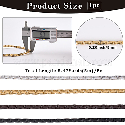 5m 編み込みラウンド PU レザー ジュエリー コード  編組ロープ  ゴールド  4.5mm&nbsp;OCOR-GF0004-96A-03