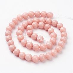 天然石馬山ジェイドラウンドビーズ連売り  染め  ライトサーモン  8mm  穴：1mm  約48個/連  15インチ&nbsp;G-D263-8mm-XS22