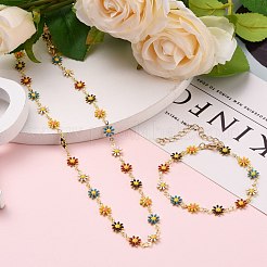 Daisy Link Chain Necklaces & Bracelets Jewelry Sets&nbsp;SJEW-JS01138-01