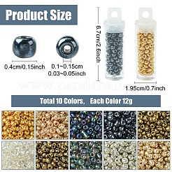 120g12スタイルのガラスシードビーズ  ラウンド  ミックスカラー  4mm  穴：1~1.5mm  12g /スタイル&nbsp;SEED-YW0002-86