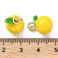 真鍮製エナメルペンダント  りんごチャーム  長持ちメッキ  ラックめっき  鉛フリー＆カドミウムフリー  18KGP本金メッキ  きいろ  15x13.5x11mm  丸カン：5x1ミリ  内径：3.5mm&nbsp;KK-F933-14G-01