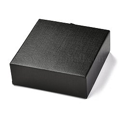 四角い紙の引き出しボックス  黒のスポンジとポリエステルロープ付き  ブレスレットとリング用  ブラック  9.3x9.4x3.4cm&nbsp;LS-CON-J004-01C-05
