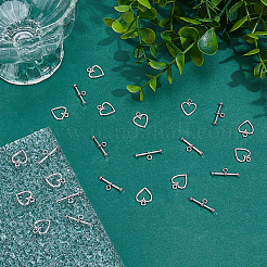 チベットスタイルの合金トグル留め具200袋  ハート  アンティークシルバー  ハート：14x12mm  バー：19mm  穴：1.5mm&nbsp;FIND-ME0003-16