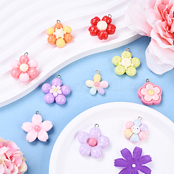 20本10スタイルレジンペンダント  花  ミックスカラー  23~30x20~27.5x5.5~9mm  穴：1.6~2mm  2個/スタイル&nbsp;RESI-YW0002-07