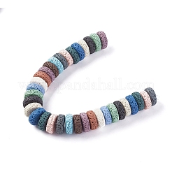 天然溶岩岩ビーズ連売り  染め  フラットラウンド/ディスク  ミックスカラー  15~16x5~6mm  穴：2mm  34個/連  7.80''（19.8cm）&nbsp;G-F671-02B-05