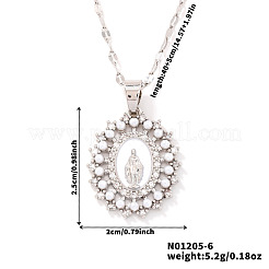 Vintage Brass Micro Pave Clear Cubic Zirconia Hollow Oval with Religious Virgin Mary Pendant Necklaces&nbsp;VW5093-5
