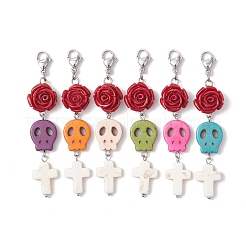 Halloween Theme Synthetic Turquoise & Coral Beaded Pendant Decorations&nbsp;HJEW-TA00366