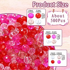 バレンタインデーガラスビーズ500個  多面カット  ロンデル  ミックスカラー  4~8x3~6mm  穴：0.4~1mm&nbsp;GLAA-YWC0004-04