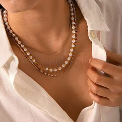 European 5.7MM Round Imitation Pearl & Stainless Steel Beaded OT Necklaces for Women&nbsp;ET2024