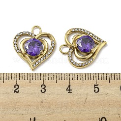 304ステンレスペンダント  紫色ラインストーン付き  ハートチャーム  14KGP本金メッキ  19x16.5x4mm  穴：2.5mm&nbsp;STAS-L022-054G