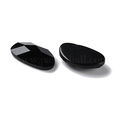 ガラスカボション  多面カット  オーバル  ブラック  10x18x4.5mm&nbsp;GLAA-B015-17A-1