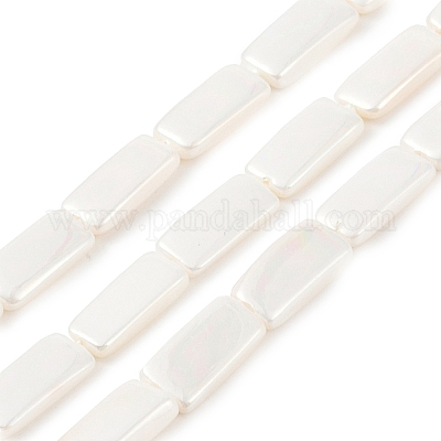 電気めっきシェルパールビーズ連売り  ホワイト  長方形  15.5x7x3~4mm  穴：1mm  約26個/連  15.75インチ（40cm）&nbsp;BSHE-C007-D01-01-1