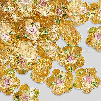 40個の手作りランプワークビーズ  バンピー  花  ゴールデンロッド  13.5~14x14.5~15x7~8mm  穴：1.4mm&nbsp;LAMP-PA0001-11B-1