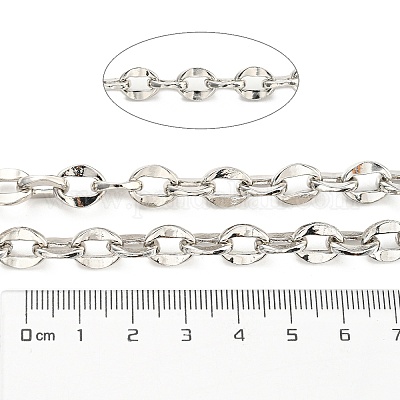 合金ダップチェーン  溶接されていない  スプールで  プラチナメッキ  10.3x8.3x2mm  約3.28フィート（1m）/ロール&nbsp;LCHA-K001-03P-1