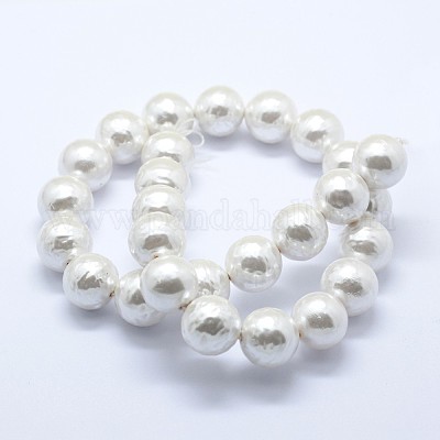 シェルパールビーズ連売り  ラウンド  乳白色  12mm  穴：1mm  約34個/連  15.7インチ&nbsp;BSHE-K053-02-12mm-1