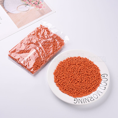 焼付塗装ガラスシードビーズ  レッドオレンジ  8/0  3mm  穴：1mm  約10000個/袋&nbsp;SEED-S002-K4-1