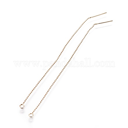 真鍮製スタッドピアスパーツ  カン付き  ビーズチェーン  アメリカンピアス  ゴールドカラー  104x1mm  穴：1.8mm  ピン：0.8mm&nbsp;KK-I645-03G-1