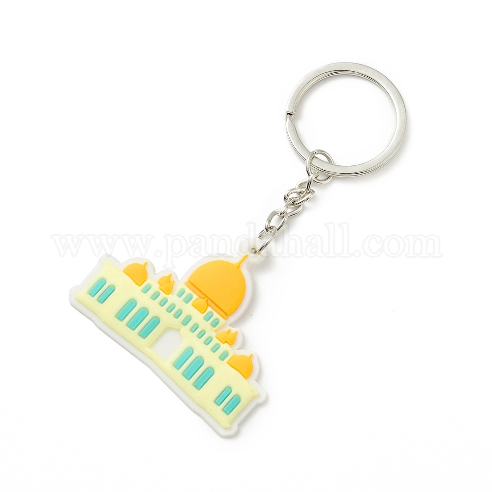 Mosque Keychain Wholesale Mosque Shaped Eid Mubarak Keychain PVC Plastic Keychain ...