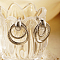 304 Stainless Steel Double-Layer Rings Dangle Stud Earrings for Women, Stainless Steel Color, 33x24mm