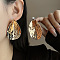Iron Stud Earrings, Golden, Leaf, 48.6x28.2mm