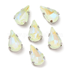 Mocha Fluorescent(MI) Teardrop Sew on Rhinestone, Multi-strand Links, with Brass Prong Settings, Garments Accessories, Peridot, 10x6.5x4.5mm, Hole: 1mm