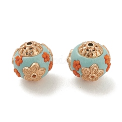 手作りのインドネシアビーズ  合金パーツとレジン  花とロンデル  淡いターコイズ  14.5mm  穴：1.5mm