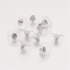 Brass Bullet Clutch Bullet Clutch Earring Backs with Pad, for Stablizing Heavy Post Earrings, with Plastic Pads, Ear Nuts, Platinum, 11x11x7mm, Hole: 1mm
