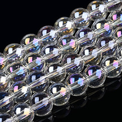 Electroplate Transparent Glass Beads Strands, AB Color Plated, Round, Clear AB, 8~8.5mm, Hole: 1.5mm, about 51~53pcs/strand, 14.96 inch~15.55 inch(38~39.7cm)