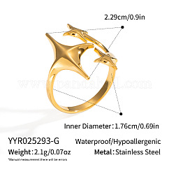304 Stainless Steel Adjustable Cuff Open Rings for Women, Star, Real 18K Gold Plated, 22.9mm, Inner Diameter: 17.6mm