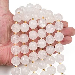Natural Quartz Crystal Beads Strands, Rock Crystal, Faceted, Round, with Seed Beads, 15~16mm, Hole: 1.4~1.6mm, about 21pcs/strand, 15.35~15.94 inch(39~40.5cm)