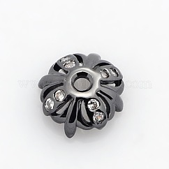 4-Petal Brass Micro Pave Cubic Zirconia Bead Caps, Lead Free & Nickel Free & Cadmium Free, Gunmetal, 8x3mm, Hole: 1.5mm