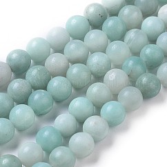 Smooth Round Natural Amazonite Bead Strands, 8mm, Hole: 1mm, about 45~47pcs/strand, 15 inch