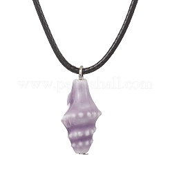 Handmade Porcelain Shell Shaped Pendant Black Waxed Cotton Cord Necklaces&nbsp;NJEW-JN05271