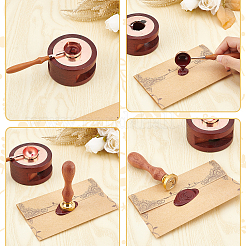 木製ハンドル付き真鍮ワックスシーリングスタンプ  DIYスクラップブッキング用  花  25mm&nbsp;AJEW-WH0412-0085
