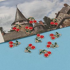 合金エナメルチャーム  チェリー  ライトゴールド  18x13mm  穴：2mm&nbsp;X-PALLOY-N0118-260