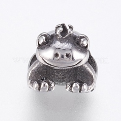 316サージカルステンレススチールヨーロピアンビーズ  大穴ビーズ  カエル  アンティークシルバー  12x9x9mm  穴：4mm&nbsp;STAS-O097-75AS