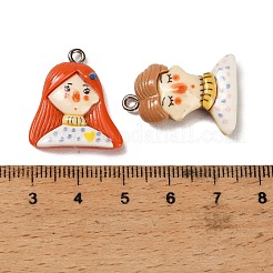 不透明樹脂ペンダント  漫画風の人間と猫のチャーム  プラチナ鉄ループ付き  ミックスカラー  20.5~26.5x14~21.5x6~7mm  穴：2mm&nbsp;RESI-K052-03