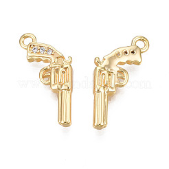 真鍮製マイクロパヴェキュービックジルコニアペンダント  カドミウムフリー＆ニッケルフリー＆鉛フリー  18KGP本金メッキ  ピストル  透明  17x8.5x3mm  穴：1.2mm&nbsp;KK-N231-246
