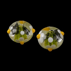 手作りランプワークビーズ  花柄の凹凸のあるロンデル  きいろ  15.5~16.5x10.5mm  穴：1.6mm&nbsp;LAMP-Z023-02A
