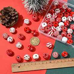60Pcs 10 Styles Christmas Printed Schima Wood European Beads&nbsp;WOOD-FS0002-48