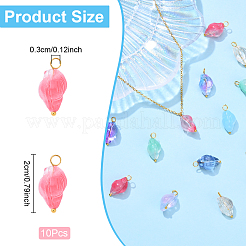 ガラスチャーム  真鍮パーツ  巻き貝  アクアマリン  10pc  20mm  穴：3mm&nbsp;PALLOY-YW00060-01