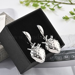 真鍮フープピアス 鉛フリー＆カドミウムフリー  長持ちメッキ  ラックめっき  苺  プラチナ  37x17mm&nbsp;EJEW-R016-08P-02