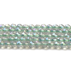 電気メッキ透明ガラスビーズ連売り  虹メッキ  多面カットラウンド  淡緑色  2mm  穴：0.7mm  約184~187個/連  14.45''（36.7センチメートル）&nbsp;X-GLAA-H021-01A-FR07