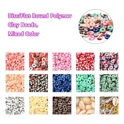 2600個のディスク/フラットラウンドポリマークレイビーズ  10個のヒトデと葉のccbプラスチックと合金のペンダント  10個の楕円形のシェルビーズ  亜鉛合金の留め金  鉄のパーツと弾性糸  DIYジュエリー作成キット用  ミックスカラー  ポリマークレイビーズ：2600個/セット&nbsp;DIY-YW0003-03
