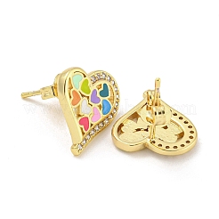 Heart Real 18K Gold Plated Brass Stud Earrings&nbsp;EJEW-L269-106G-02