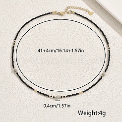ヴィンテージのヨーロピアンスタイルのファセットラウンドガラスビーズネックレス（女性用）  白黒  ゴールドカラー  16.14インチ（41cm）&nbsp;XV6526-1