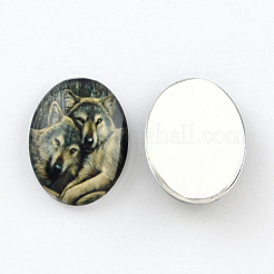 Wolf Pattern Glass Oval Flatback Cabochons for DIY Projects&nbsp;GGLA-R022-25x18-51
